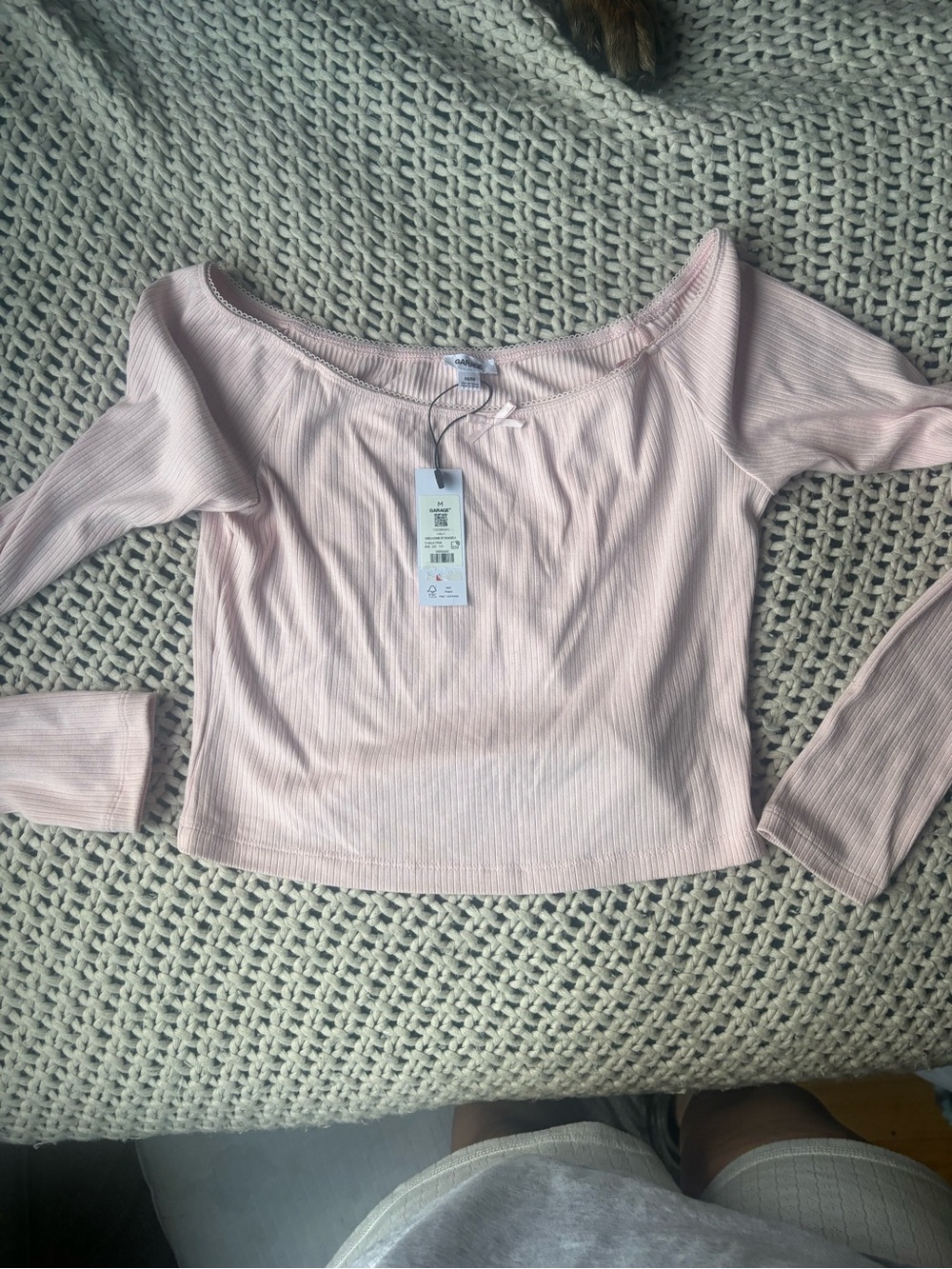 Garage Light Pink Ribbed Scoop Long Sleeve Top